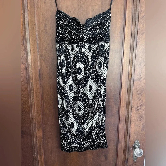 Diane von Furstenberg Black Cream Print Velvet Strapless Dress Women XS - Picture 1 of 9